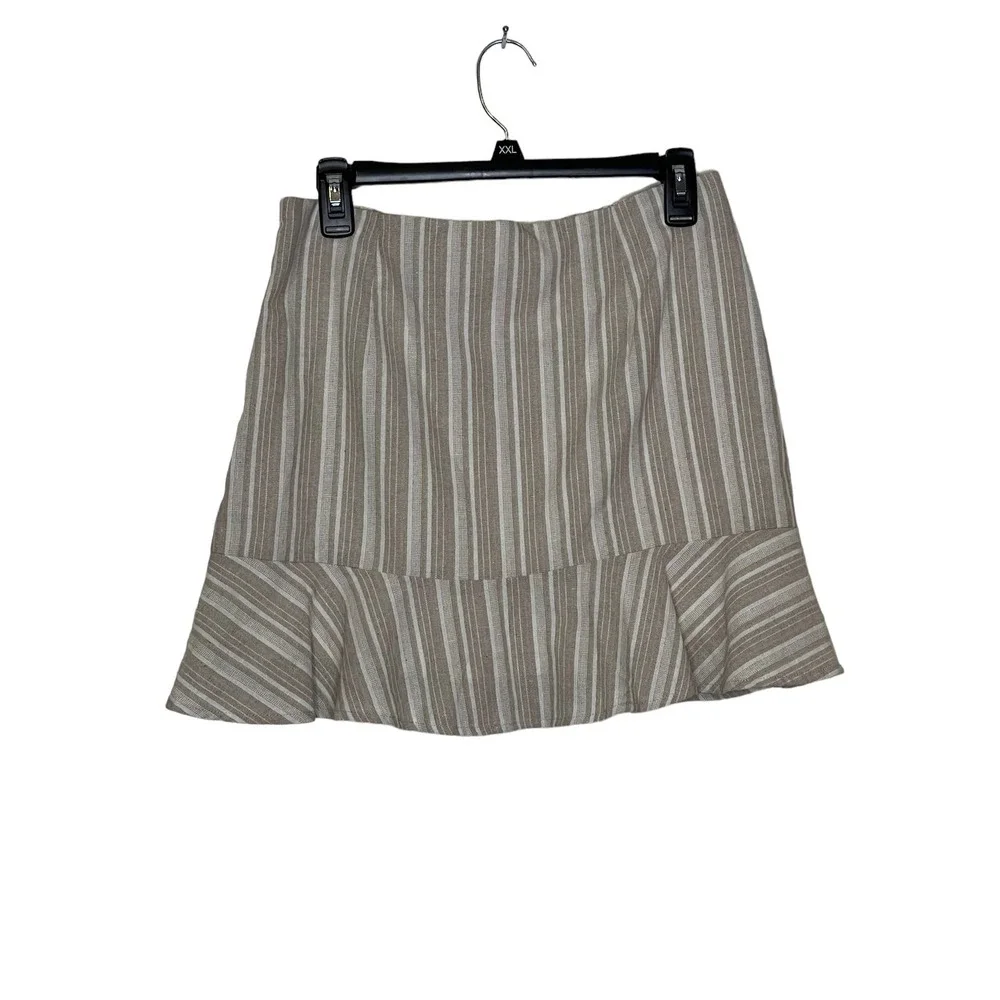 Steel Mill Co Women Skirt Fashion‎ On Earth Linen Blend Ruffle Stiped  Large NWT